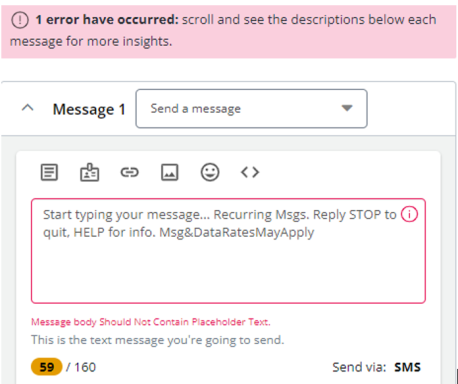 message with error display